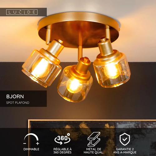 Lucide BJORN - Spot plafond - Ø 38 cm - 3xE14 - Or Mat / Laiton - USP